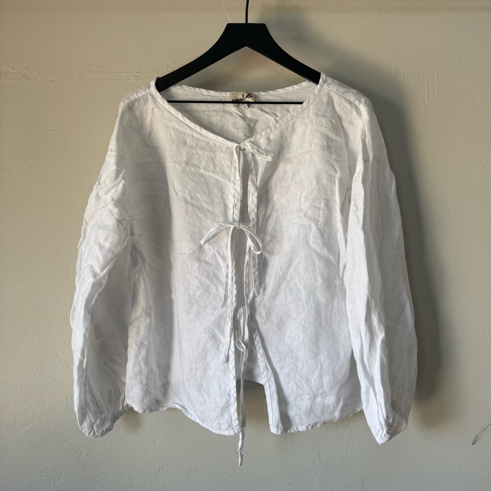 100% Linen Tie Front Top